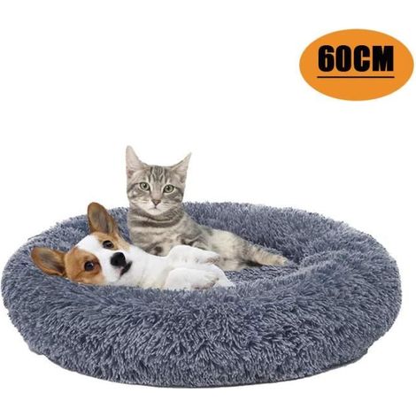 Paniers pour Chiens Rond en Peluche Animal De Compagnie Lit Panier Rond Peluche Chat Chiens Lit Paniers Rond - Gris foncé-60cm (1/4)