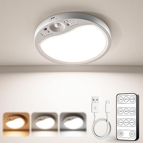 LED Ceiling Light with Motion Sensor Rechargeable Wireless Remote Control Magnetic Mount Dimmable Shower Garage Stairs (1/2)