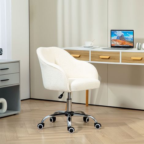 Chaise de bureau fauteuil ergonomique hauteur réglable assise et dossier rembourrés crème (1/5)