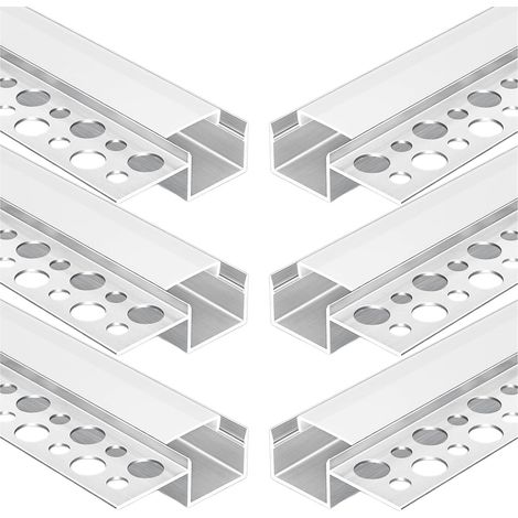Lot Profilés LED m Aluminium Encastrables Cloison Sèche Rail Bande LED mm Diffuseur PC Laiteux Variantes Pré-Posé et Encastrement Plâtre pour Plafond Mur Déco Intérieur (1/5)