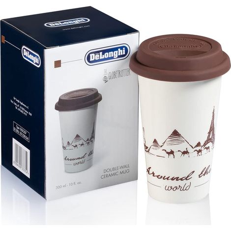 Delonghi tazza Globetrotter ceramica termica doppia parete 300ml tappo silicone (1/4)