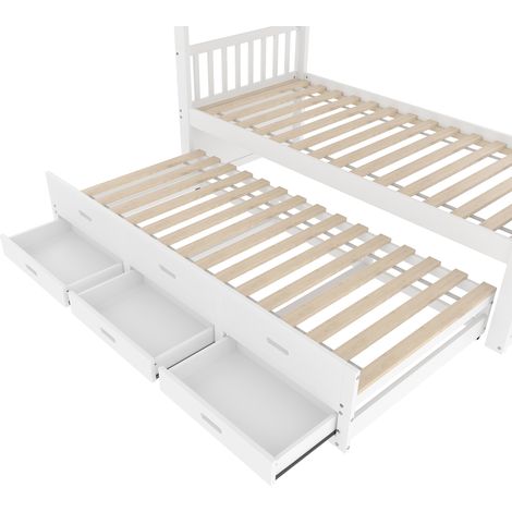 Letto a castello per bambini 90x200 cm con letto estraibile e 3 cassetti in pino e MDF bianco (1/5)