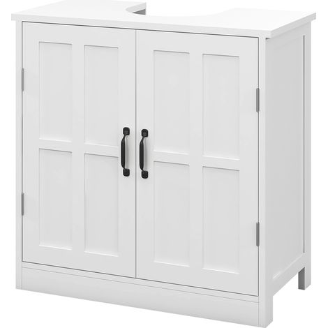 Meuble sous lavabo salle de bain meuble sous vasque avec double porte et étagère réglable, 60x30x60cm, blanc