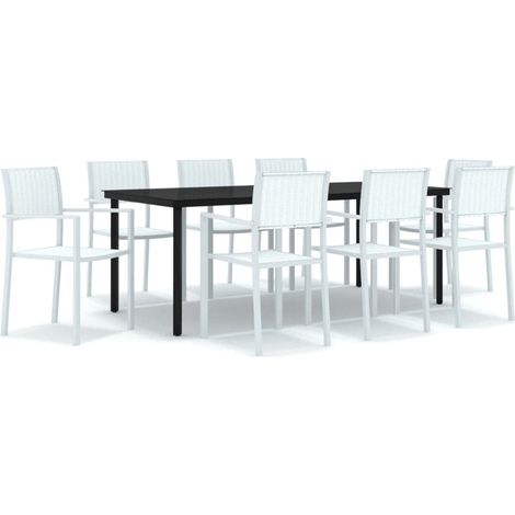 Set da pranzo da giardino 9 pezzi mobili da esterno bianchi 020014077