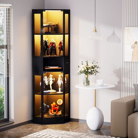 REDOM Vetrina 80x35x165 cm illuminazione LED tricolore, sensore di movimento, ante in vetro, MDF e vetro nero