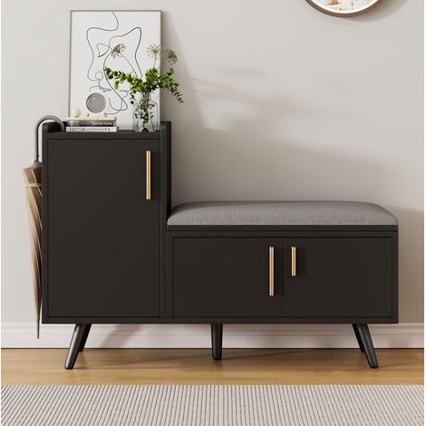 Meuble chaussures banc d'entrée noir assise rembourrée OKMYHOME (1/5)
