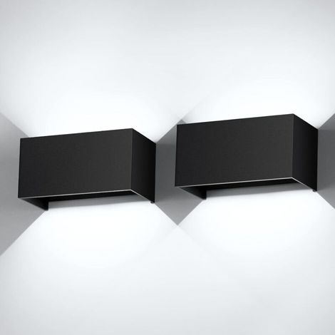 Lot de 2 Applique Murale d'Intérieur Extérieur 24W - Blanc Froid 6000K, IP65 Étanche - Angle de Faisceau Haut Bas Réglable, Design Moderne, Noir (1/5)
