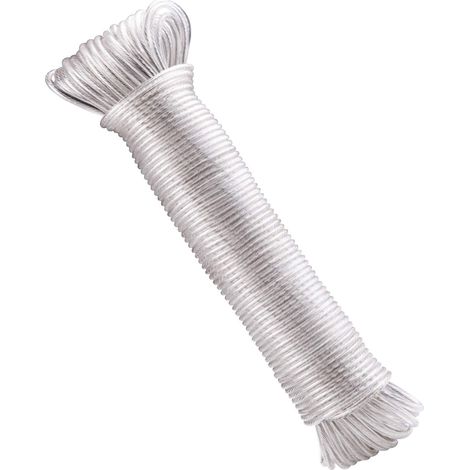 Corde à linge en acier avec revêtement en PVC transparent, 30 m de corde à linge solide de Capacité de charge de 120 kg, corde résistante à la rouille et aux intempéries de jardin (1/5)