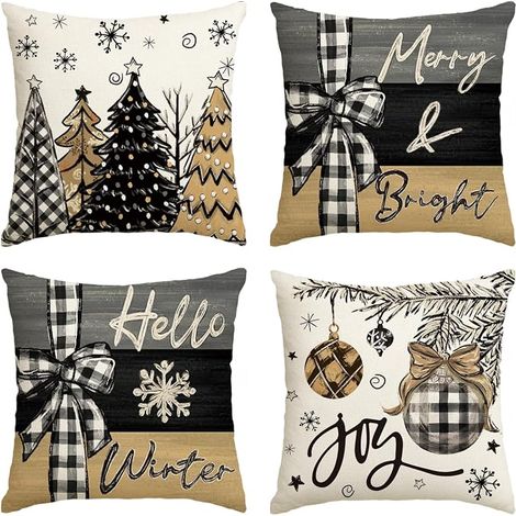 Housses de coussin Joy Noël Sapins de Noël Vert, 18 x 18 pouces, étui de coussin pour décoration hivernale de Noël pour canapé, lot de 4 (1/4)
