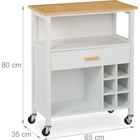 Carro de cocina camarera 80 x 65 x 35 cm con cajón práctico y botellero de MDF blanco 130016711 (1/3)