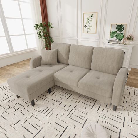 Canapé d'angle en L avec méridienne – 166 x 118 x 77 cm – Canapé 3 places, tissu velours côtelé, pieds en plastique, design modulable, idéal pour les salons, appartements et bureaux