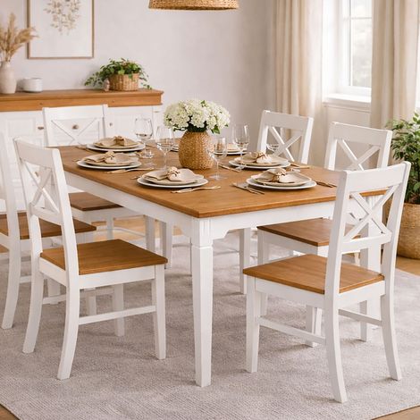 Table à manger 160x90x76,5 cm en pin blanc et chêne - ONIAR