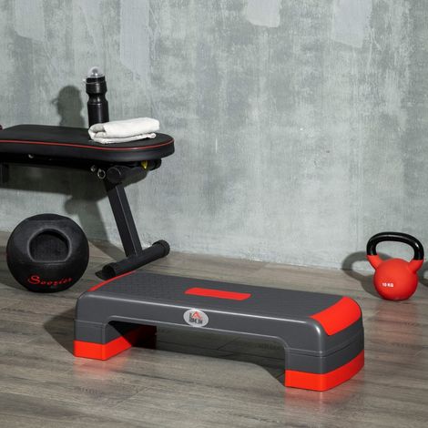 Stepper réglable en hauteur pour fitness, stepper aérobique avec 3 niveaux de hauteur, rouge et noir, idéal pour maison et salle de sport (1/4)