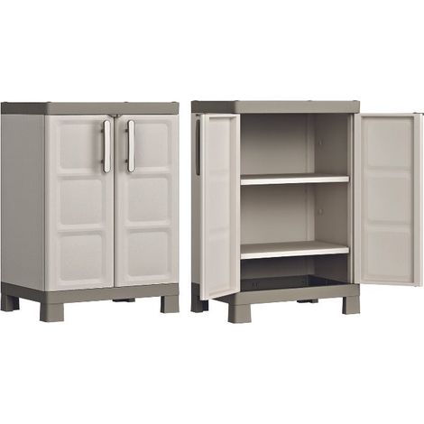 Armadio lucchettabile basso in resina a 2 ante decorate da esterno giardino Excellence Keter