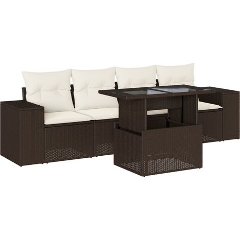 Maison Exclusive - Set Divano da Giardino 5 pz con Cuscini Marrone in Polyrattan (1/5)