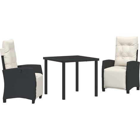 Garden Dining Set with Cushion 3 pcs Black Poly Rattan vidaXL (1/5)