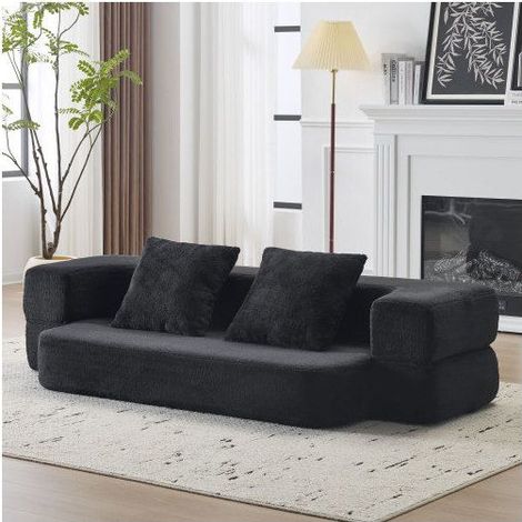 Canapé Convertible 190x102x42cm Tissu Noir 2 Places Minimaliste - Canapé-Lit - Sans Montage, Pliable, Mousse HD, Coussins Inclus (1/5)