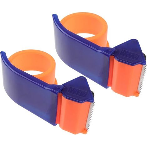 Dispensador de cinta de 2 piezas, sellador manual, con base fija, fácil corte y sellado de cajas, dispensador de cinta, naranja, azul (1/5)