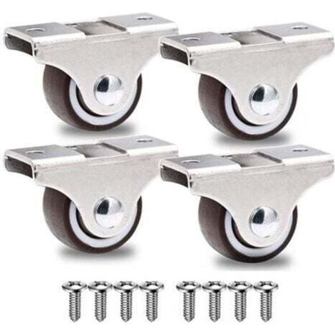 Lot de 4 Mini Roulette Fixe sans Frein pour Meubles - Roulette de 25mm pour Charge Lourde Jusqu'à 40kg + 8 Vis - Argentées (1/4)