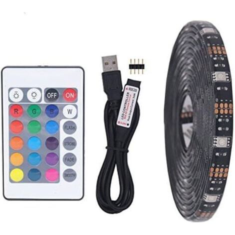 Lumière de bande de LED USB RGB,5M 30leds/m noir 5V 5050 RGB Couleur LED Light avec télécommande 24Key pour l'éclairage de fond TV,Cuisine Led éclairage bande décorative LED Strip (non étanche) (1/5)