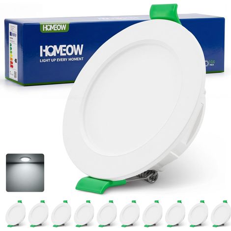 Spot LED Encastrable Extra Plat 68mm, Spot Etanche Salle de Bain IP44, 5W 400 Lumen Spots Encastrés Blanc Neutre 4000K, Trou 68-78mm, AC 220-240V, Lot de 10 (1/5)