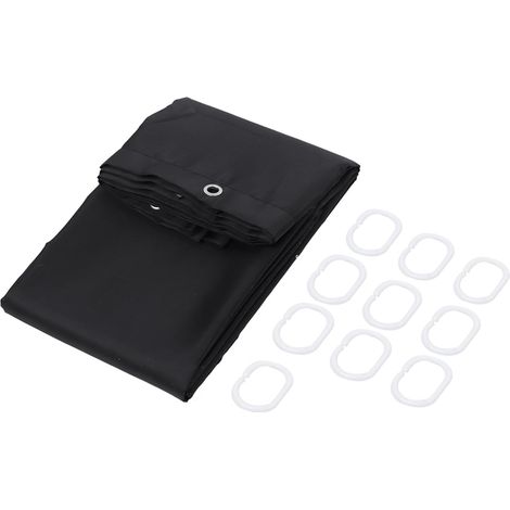 Waterproof Black Fabric Shower Curtain with Hooks for