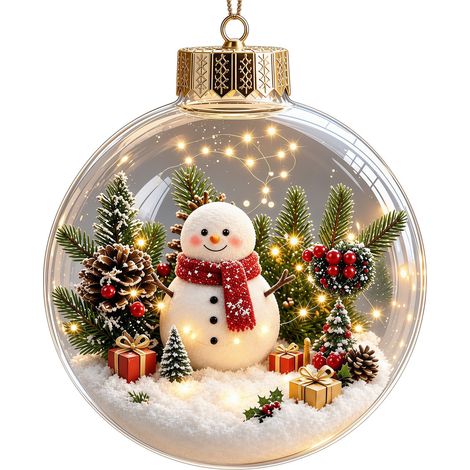 Boule de Noël lumineuse en cristal, décor intérieur 3D enneigé, décoration ronde transparente pour sapin de Noël, décoration de fêtes, style H avec lumières. (1/3)