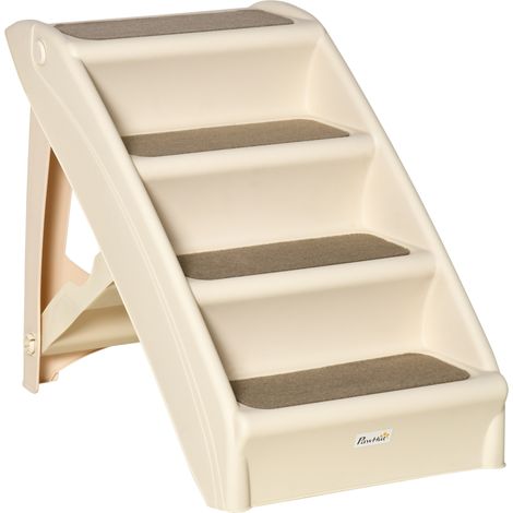 Beyamis Faltbare vierstufige Haustiertreppe für Katzen und kleine Hunde, mit rutschfesten Matten, 62 x 38 x 49,5 cm – Beige