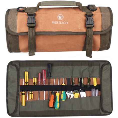 Sacoche à outils en toile avec bobine portable, rangement pour outils de réparation, trousse à outils de quincaillerie, sac à outils noir (1/5)