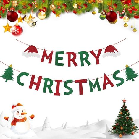Bannière Joyeux Noël en carton pailleté – Décoration murale intérieure, cheminée, ferme – Lot de 2 bannières festives scintillantes faciles à assembler pour sapin, salon, salle à manger (1/4)
