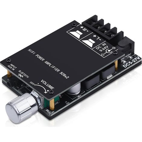 Amplificateur Audio - 2 Canaux 50 W - Bluetooth 5.0 - Entrée AUX - Alimentation DC 9-24 V - Pour Enceintes Passives - Module Compact 102 x 50 x 18 mm (1/5)
