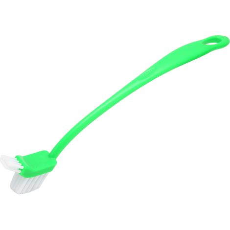 Spazzola universale a 2 testine per la pulizia, manico da 31 cm, per spremiagrumi, bottiglie, bicchieri, verde (1/5)