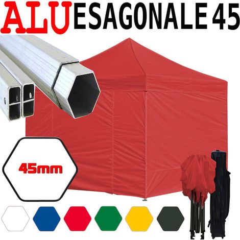 Gazebo 3x3 m rosso pieghevole alluminio piantone esagonale 45mm portatile estendibile richiudibile estensibile acciaio con laterali per fiere eventi stand chiosco tenda tendone mercato mercatino (1/5)