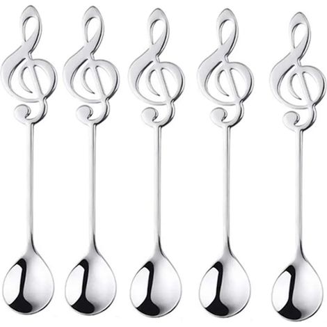 Cuillère à dessert décorative en forme de note de musique, en acier inoxydable, idéale pour remuer le café, le thé au lait ou toute autre boisson.