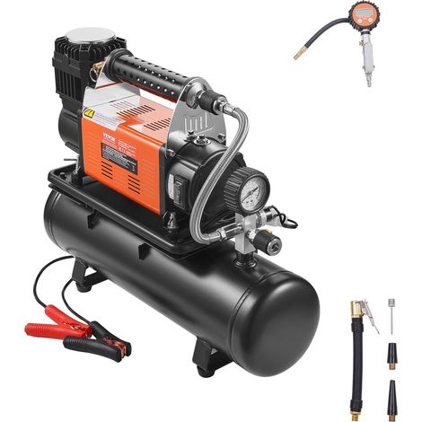Compresseur d'air robuste 12 V avec réservoir de 6 L, gonfleur de pneus portable 6,35 CFM, compresseur d'air tout-terrain 150 PSI avec manomètre numérique pour camions, voitures, SUV, 4x4 et camping-c (1/5)