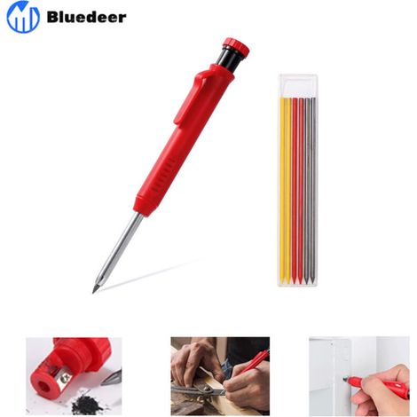 Crayon chantier-Crayon de charpentier avec 7 Recharges, solide et extensible menuisier taille-crayon intégré, outils marquage porte-mines pour Verre, Céramique, Bois, (Tischler Bleistift)
