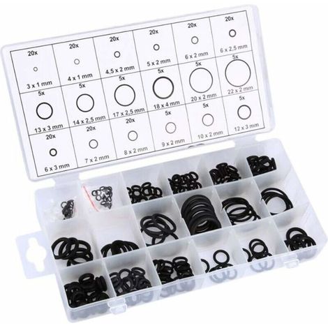 Juego surtido de 225 juntas tóricas de goma, kit de anillos de sellado para talleres personales y profesionales, garajes y servicios de fontanería, 18 tamaños. (1/4)