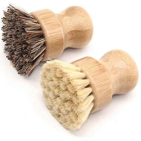 Ensemble de brosses de nettoyage végétales, ensemble de 4 brosses à récurer en bambou pour la cuisine, pour nettoyer la vaisselle, les boîtes de conserve, les bouteilles, les casseroles et les poêles (1/4)