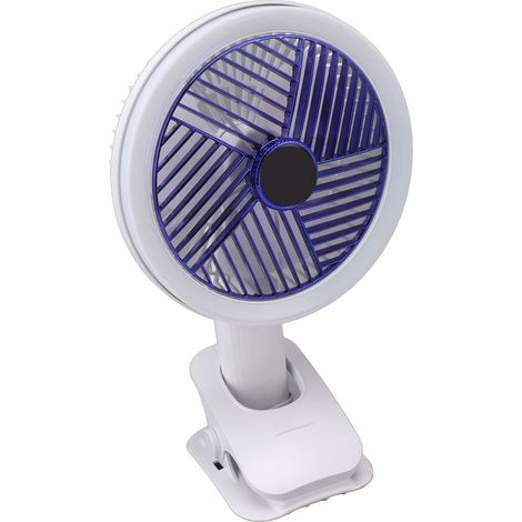 Ventilateur à pince avec lumière LED, pliable et portable, doté d'une pince robuste, fonctionnant sur piles et rechargeable, idéal pour le lit, le bureau ou la chambre à coucher. (1/5)
