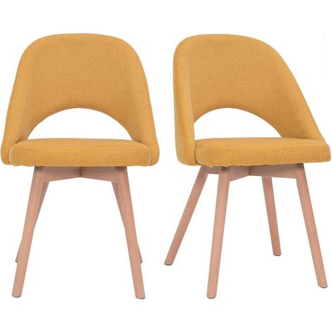 Sedie scandinave in tessuto effetto velluto testurizzato giallo senape e base massello di faggio (set di 2) COSETTE