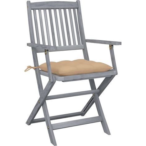 Lot de 2 Chaises de jardin et de camping pliables, Chaises de relaxation, avec coussins Bois d'acacia OIB6702E (1/5)