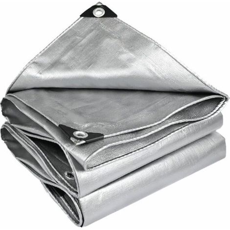 12 bâches toile imperméable 20 pieds, argentée, anti-UV, anneaux et bord renforcé, pour toits, camping, piscines (1/5)