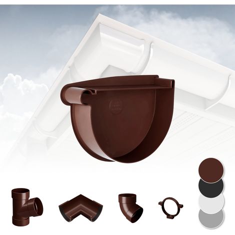Sistema di grondaie - 90mm in plastica PVC, selezione di componenti - RainWay 90: Marrone, Tappo del raccordo a sinistra