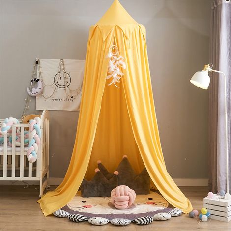 Baldacchino per letto per bambini, tenda a zanzariera nordica, baldacchino a cupola, tenda da letto per principessa, decorazione per camera da letto, vestiario, lettura, casetta da gioco (giallo) (1/5)