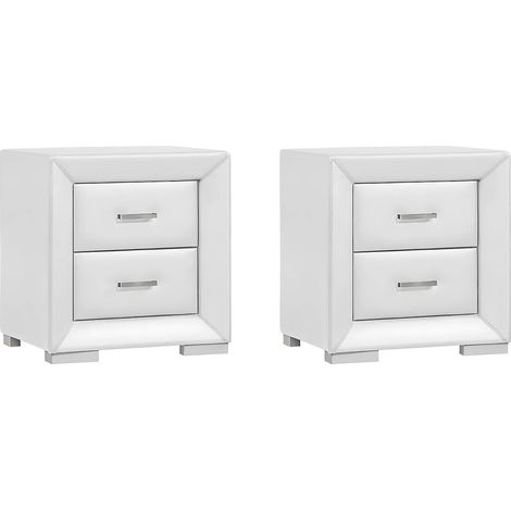 Comodino 2 cassetti Similpelle Bianco - Lotto di 2 - CAPITOLE (1/5)