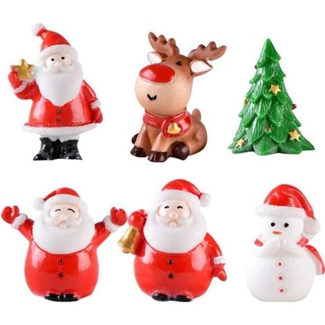Décoration de Noël,figurines de Noël miniatures,Père Noël,bonhomme de neige, sapin de Noël,renne,décoration de table-6 pcs (1/4)