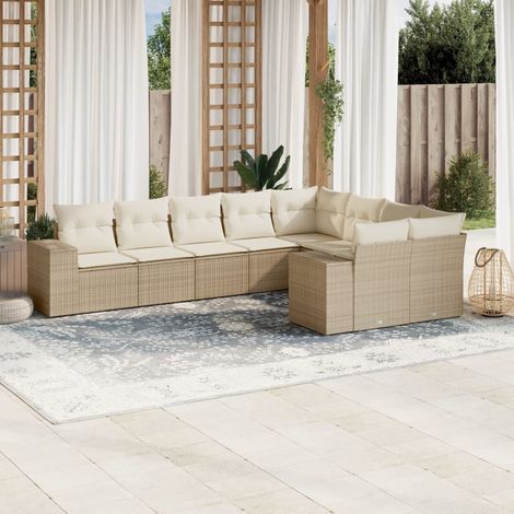 vidaXL Set Divano da Giardino 9 pz con Cuscini Beige in Polyrattan (1/3)