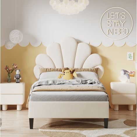 Polsterbett 90x200 mit Blumen-Kopfteil aus Samt Beige OKMYHOME (1/5)