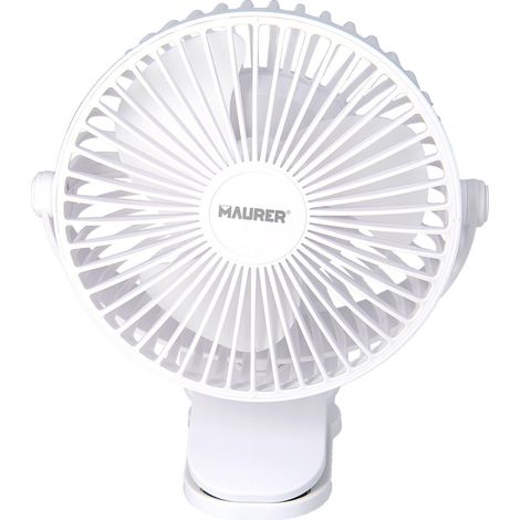 MAURER ventilador con clip sobremesa ø 15 cm. recargable , Ventilador Con Clip - Potencia: 4,5 Watt.- Diametro aspas: Ø 12 cm.- Medida base: 12,5x6 cm.- Ape (1/5)