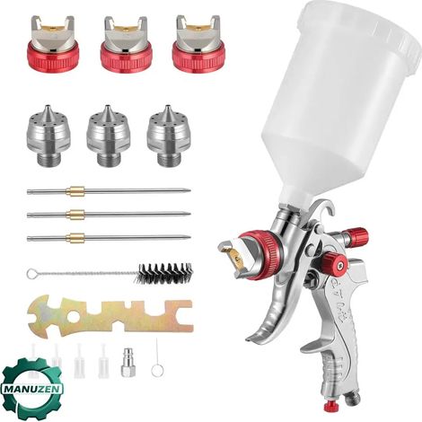 Manuzen - Pistolet à peinture HVLP pneumatique – buses 1,4/1,7/2,0 mm – Rouge (1/3)